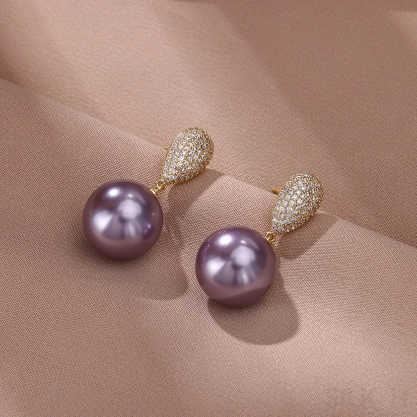 Micropaved Zircon Sterling Silver Pearl Stud Earrings Alina