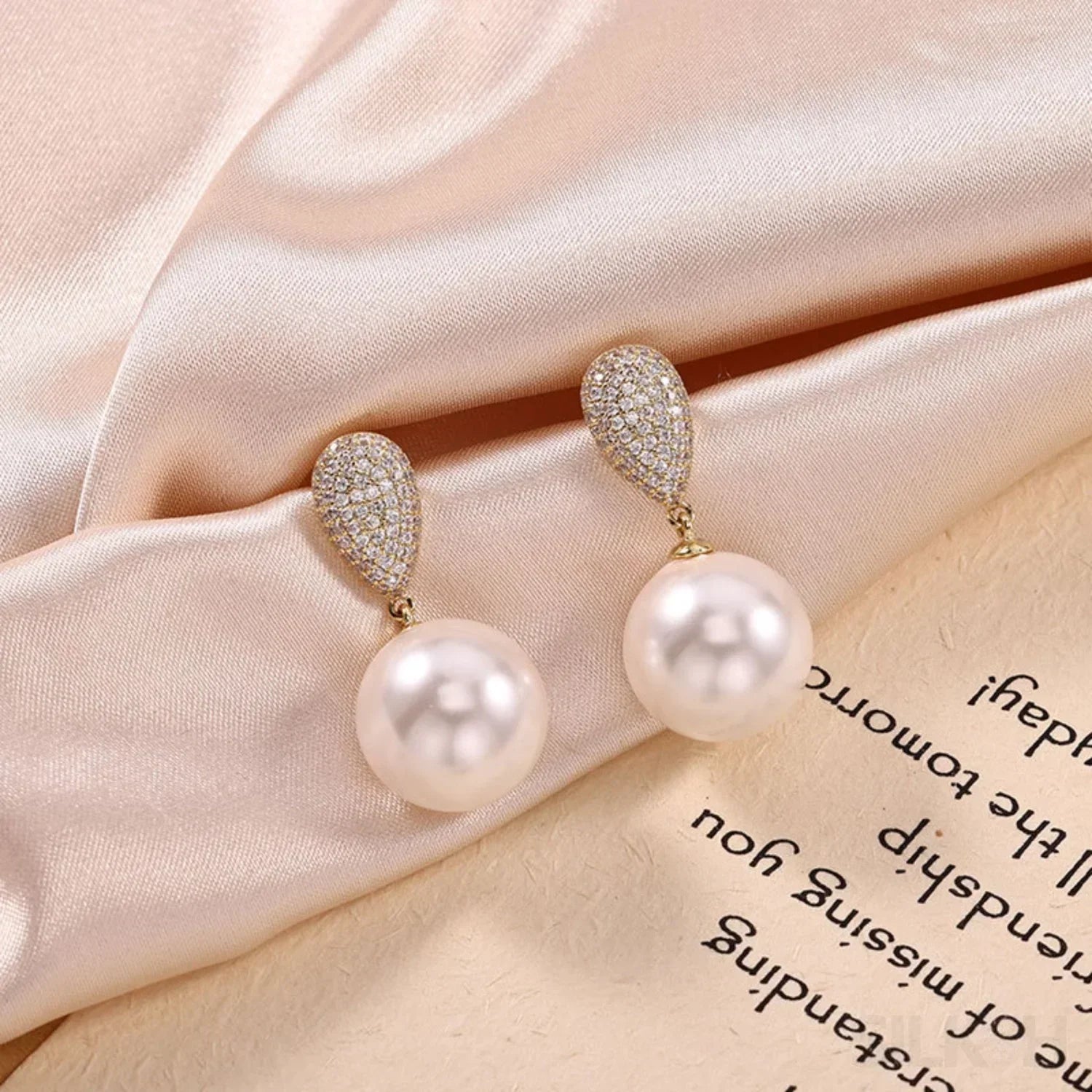Micropaved Zircon Sterling Silver Pearl Stud Earrings Alina
