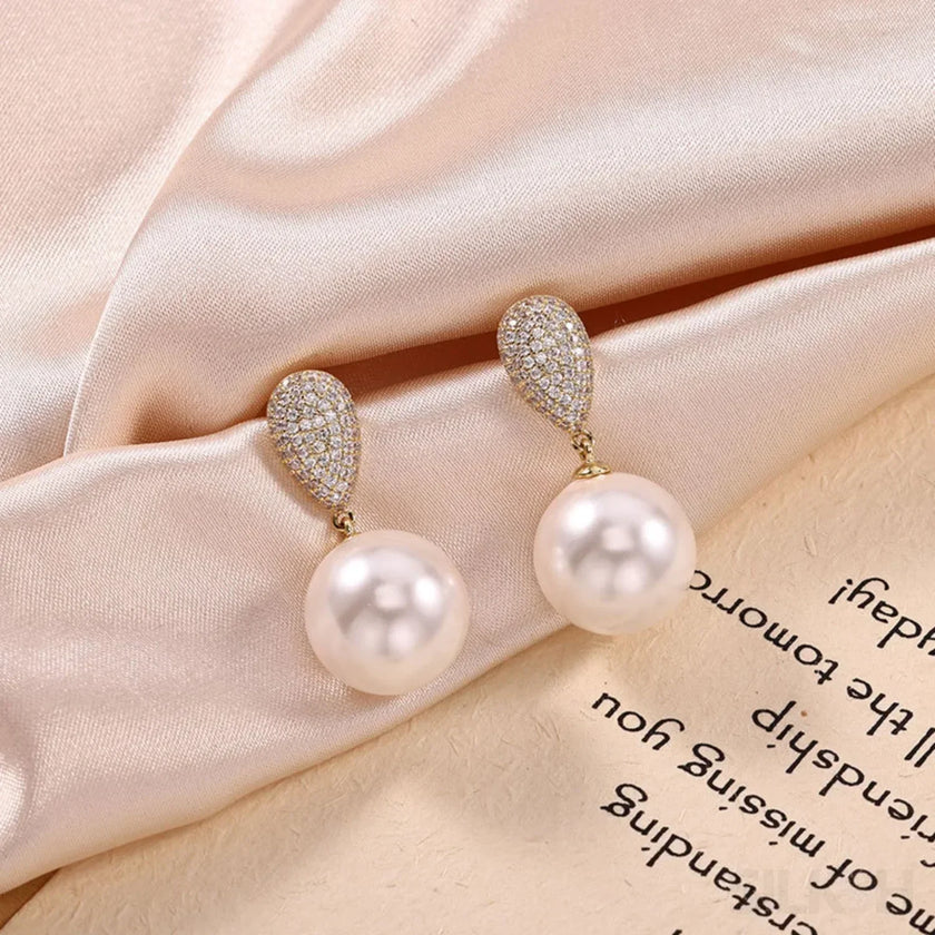 Micropaved Zircon Sterling Silver Pearl Stud Earrings Alina