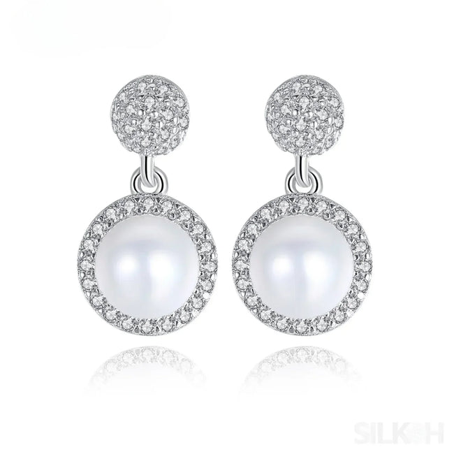 Micropaved Zirconia Freshwater Sterling Silver Pearl Stud Earring Arya
