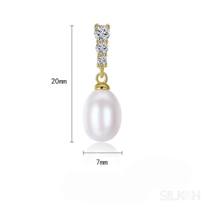 Oval Sterling Silver Freshwater Pearl Drop Bridal Earrings Ava