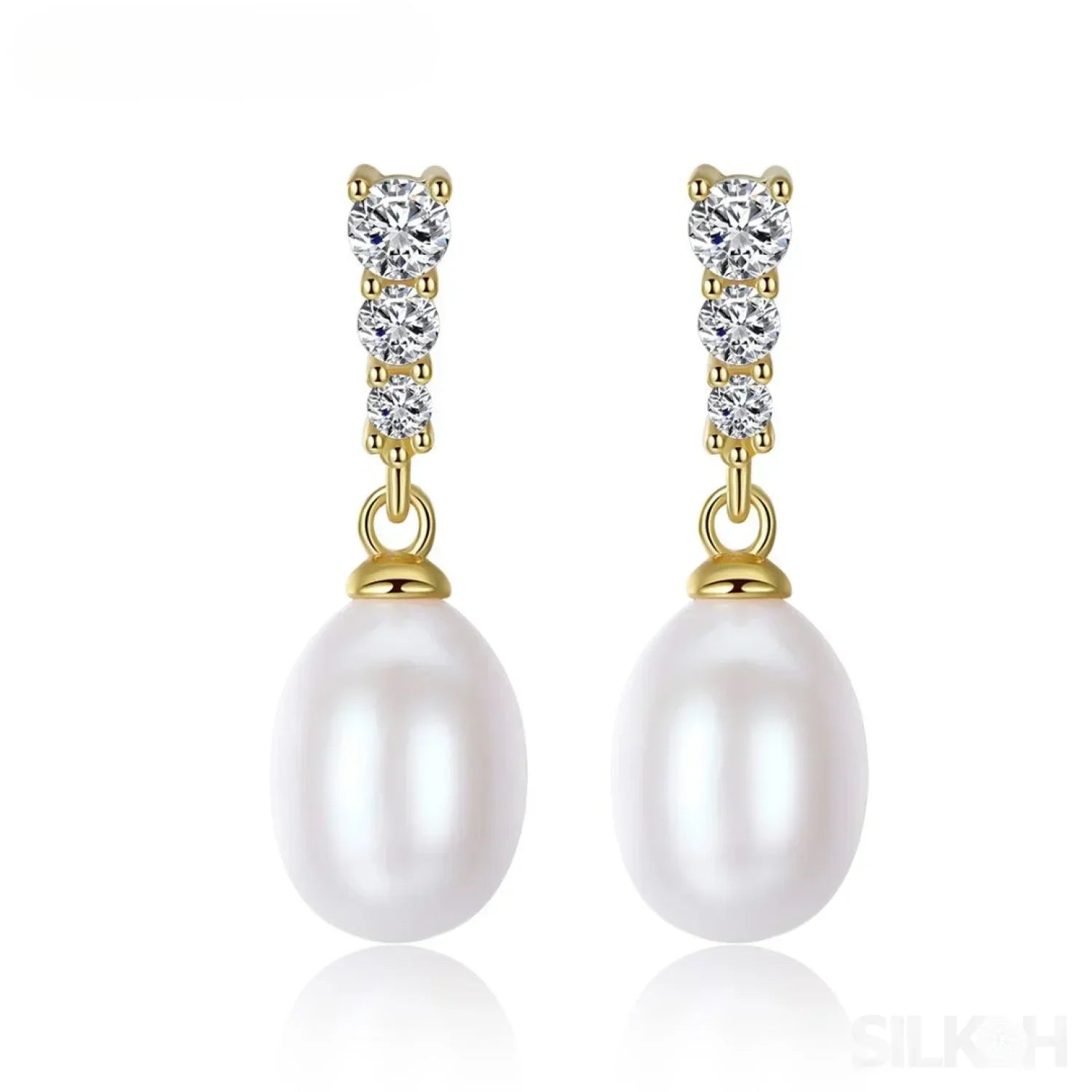 Oval Sterling Silver Freshwater Pearl Drop Bridal Earrings Ava