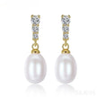 Oval Sterling Silver Freshwater Pearl Drop Bridal Earrings Ava
