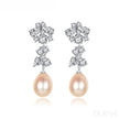 Oval Sterling Silver Long Pearl Drop Earrings For Brides and Bridesmaids Bea