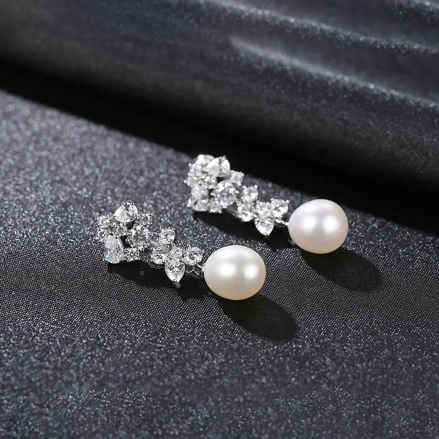 Oval Sterling Silver Long Pearl Drop Earrings For Brides and Bridesmaids Bea
