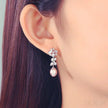 Oval Sterling Silver Long Pearl Drop Earrings For Brides and Bridesmaids Bea