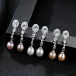 Oval Sterling Silver Long Pearl Earrings For brides and Bridesmaids Amy
