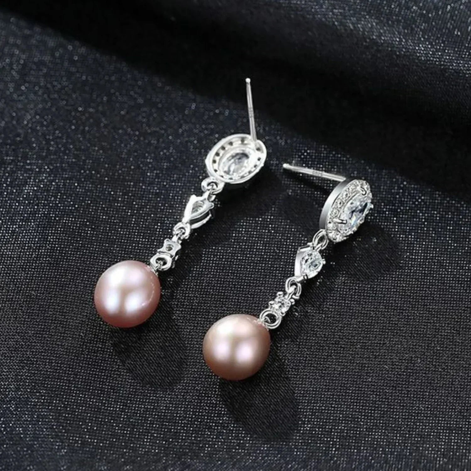 Oval Sterling Silver Long Pearl Earrings For brides and Bridesmaids Amy