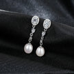 Oval Sterling Silver Long Pearl Earrings For brides and Bridesmaids Amy
