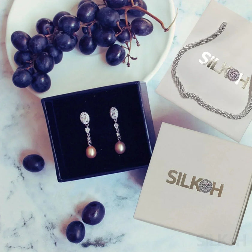Oval Sterling Silver Long Pearl Earrings For brides and Bridesmaids Amy