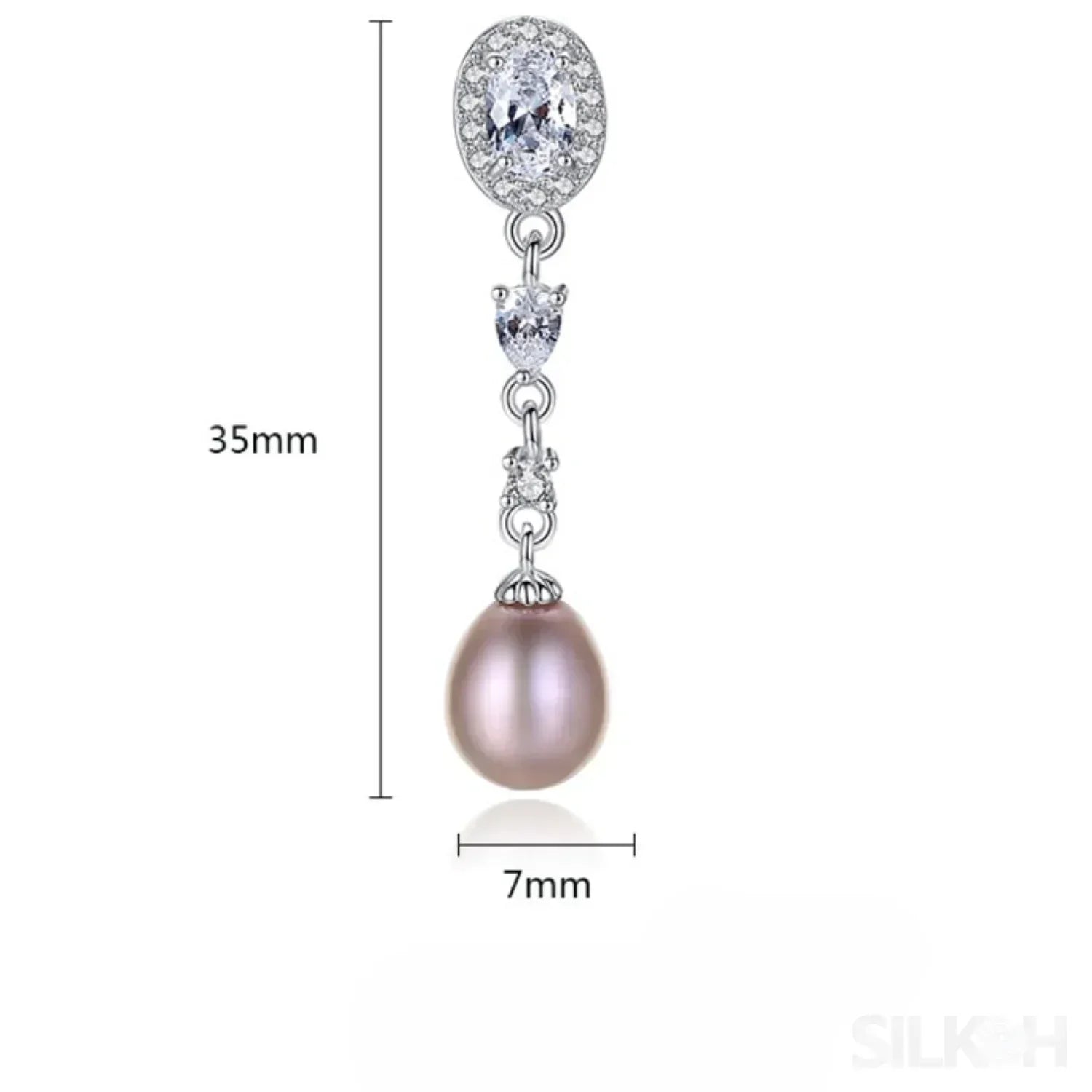 Oval Sterling Silver Long Pearl Earrings For brides and Bridesmaids Amy