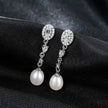 Oval Sterling Silver Long Pearl Earrings For brides and Bridesmaids Amy