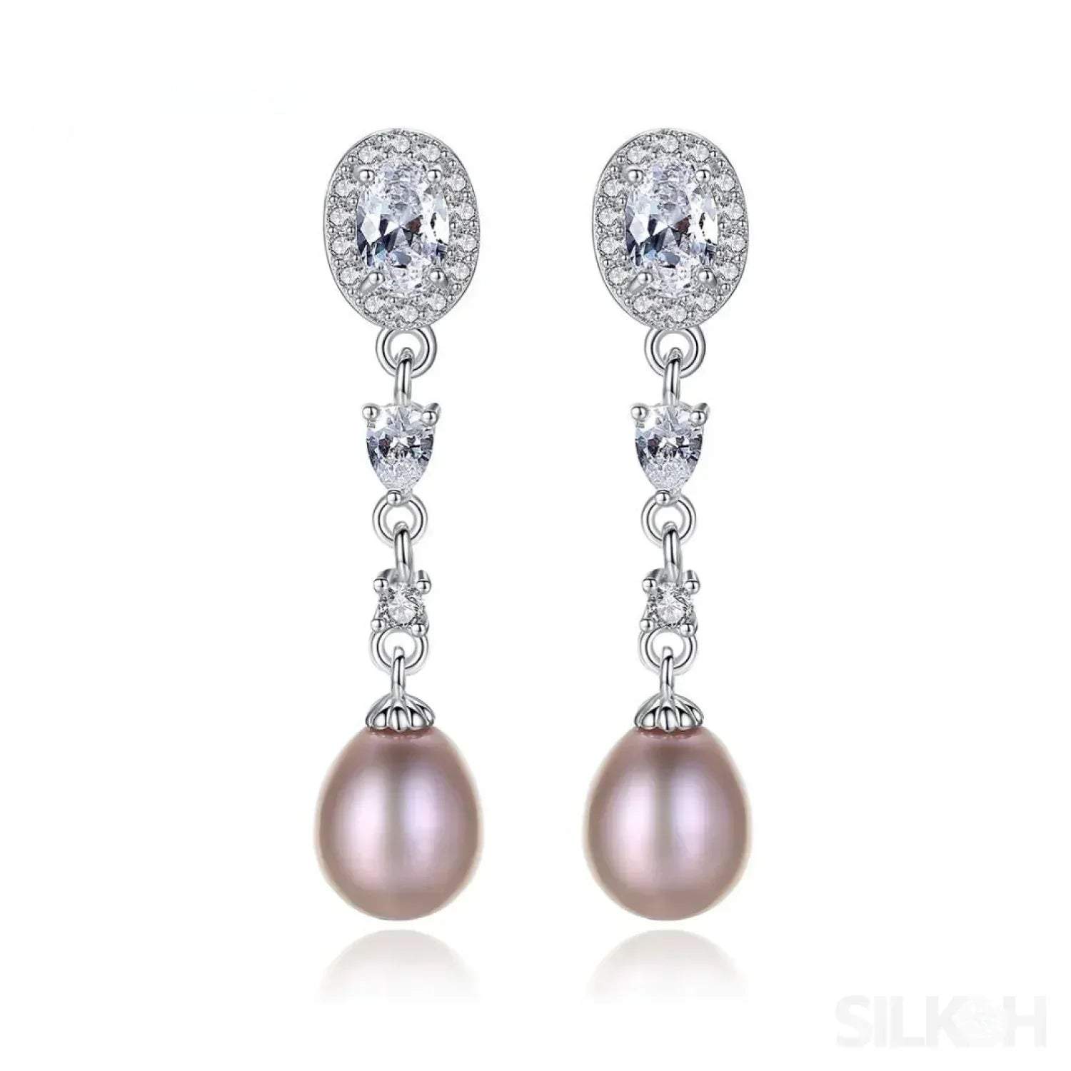 Oval Sterling Silver Long Pearl Earrings For brides and Bridesmaids Amy