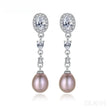 Oval Sterling Silver Long Pearl Earrings For brides and Bridesmaids Amy
