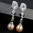 Oval Sterling Silver Long Pearl Earrings For brides and Bridesmaids Amy