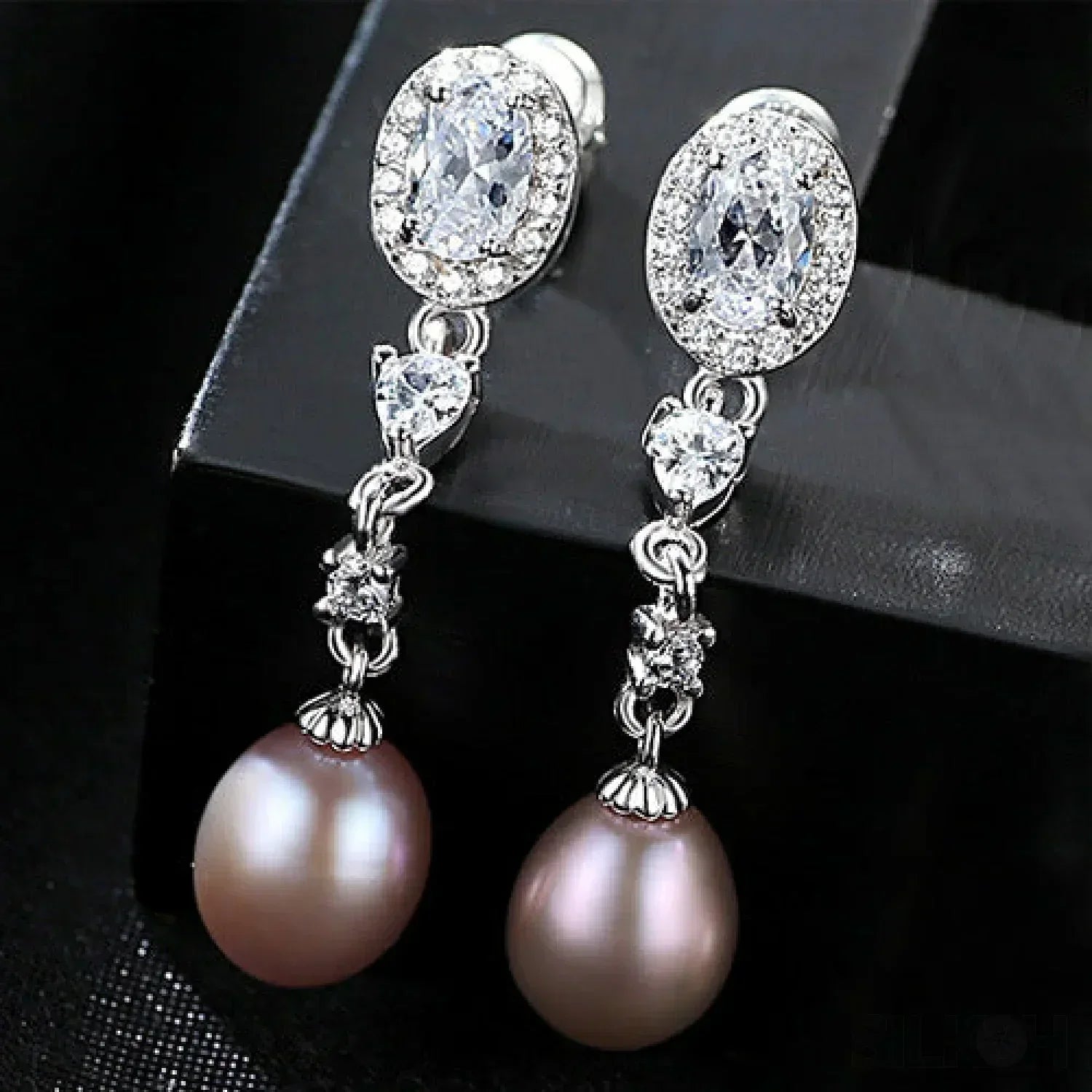 Oval Sterling Silver Long Pearl Earrings For brides and Bridesmaids Amy