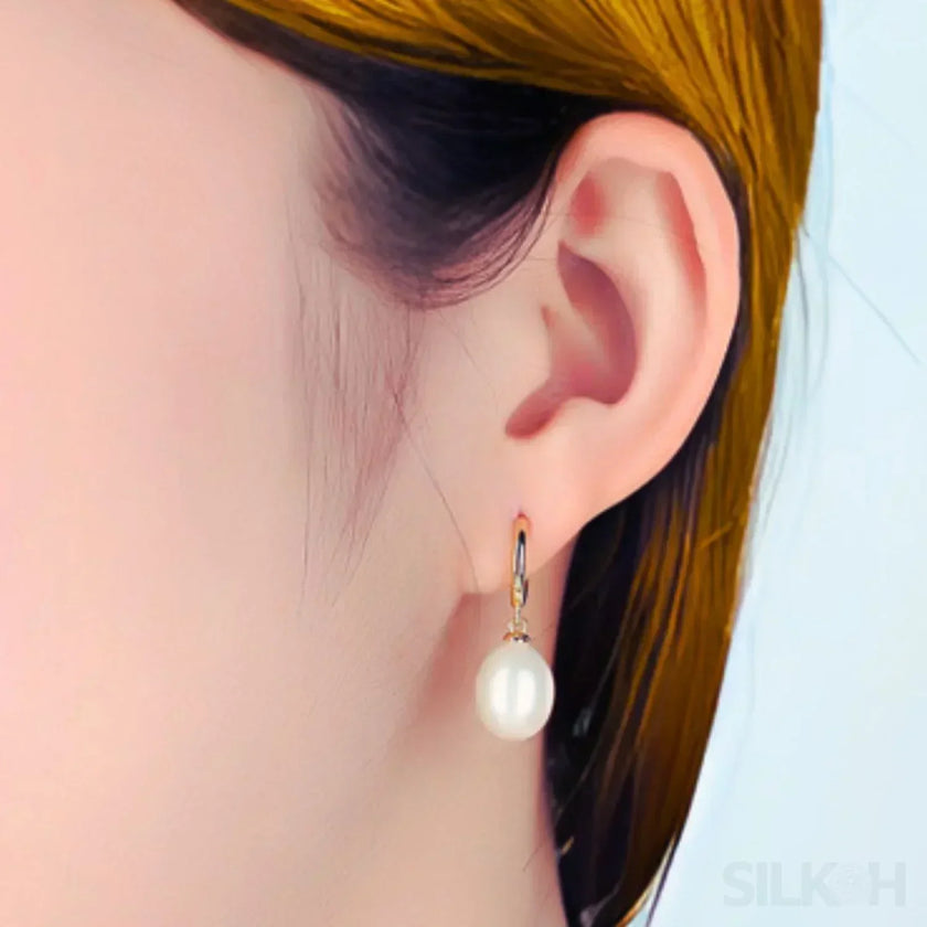 Oval Sterling Silver pearl Hoop Earrings Ana