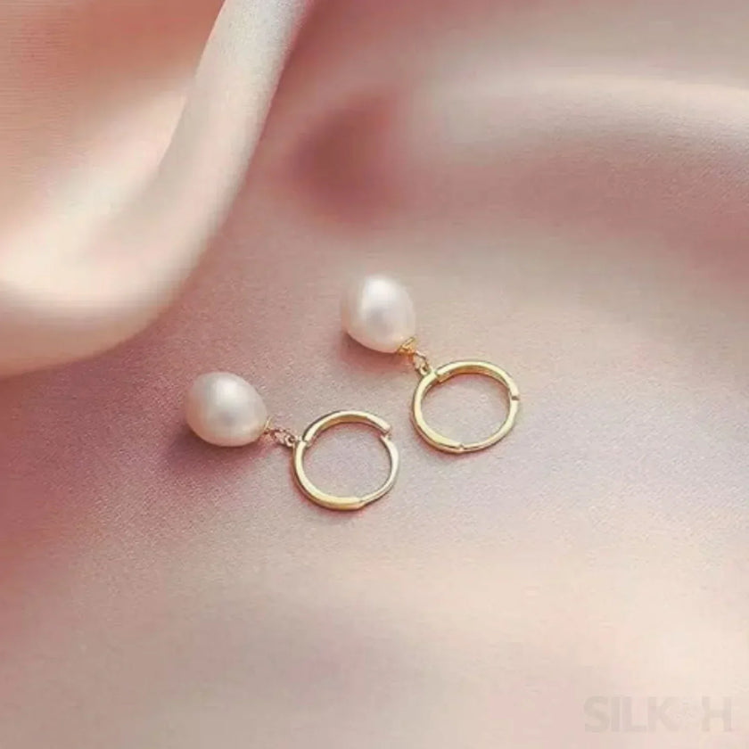 Oval Sterling Silver pearl Hoop Earrings Ana