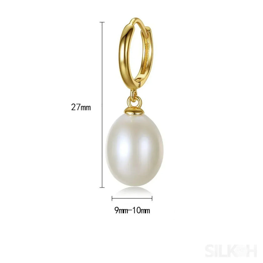 Oval Sterling Silver pearl Hoop Earrings Ana