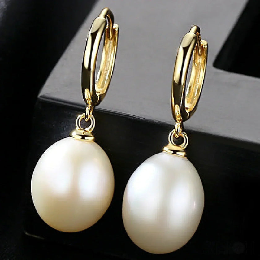 Oval Sterling Silver pearl Hoop Earrings Ana