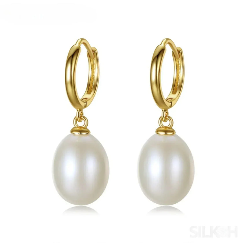 Oval Sterling Silver pearl Hoop Earrings Ana
