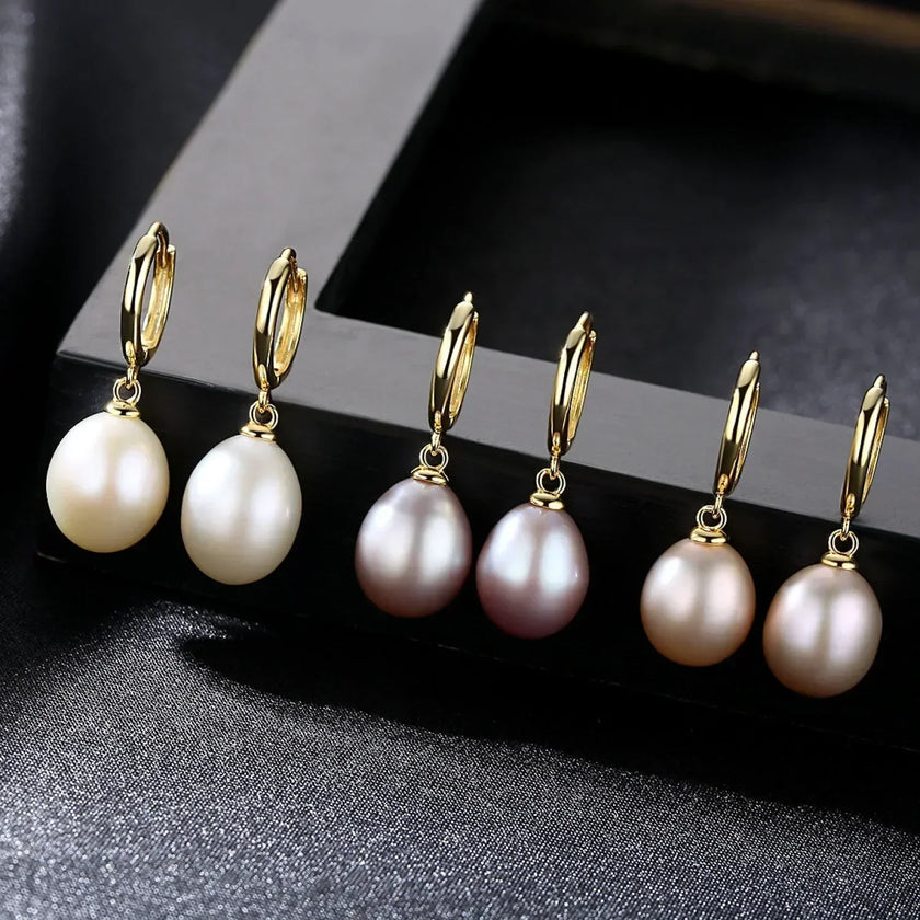 Oval Sterling Silver pearl Hoop Earrings Ana