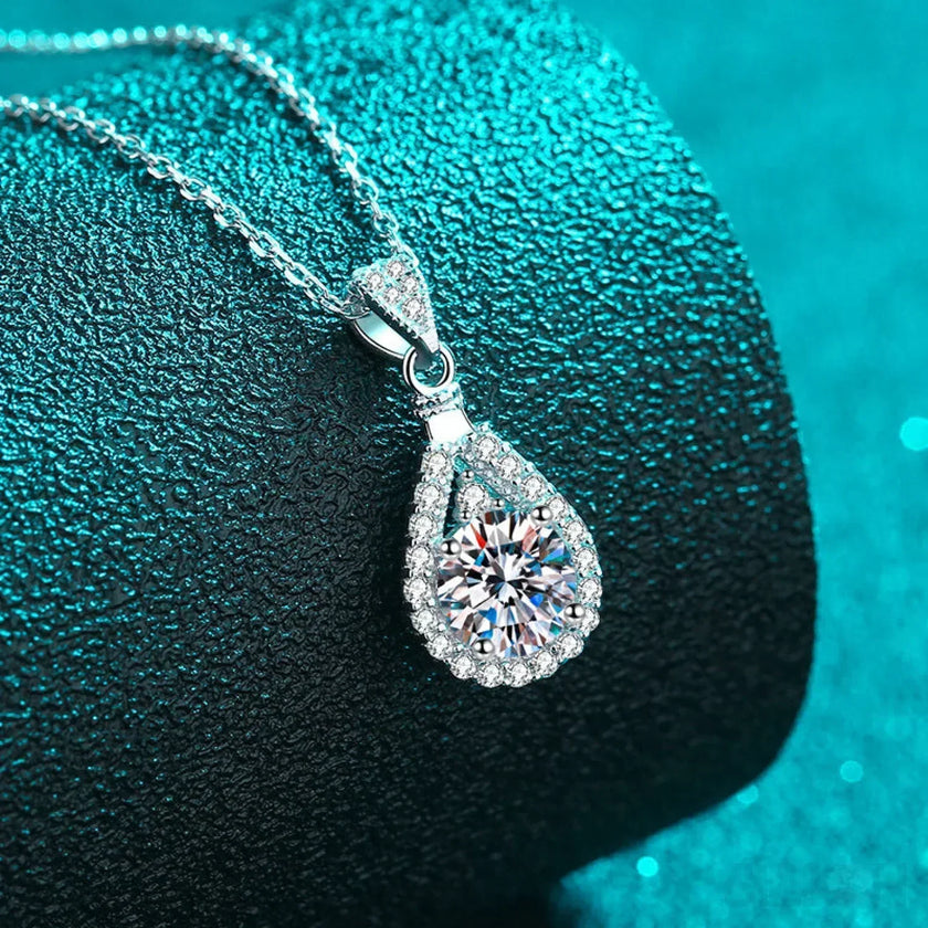 Pear Shaped 925 Sterling Silver Moissanite Necklace Ava