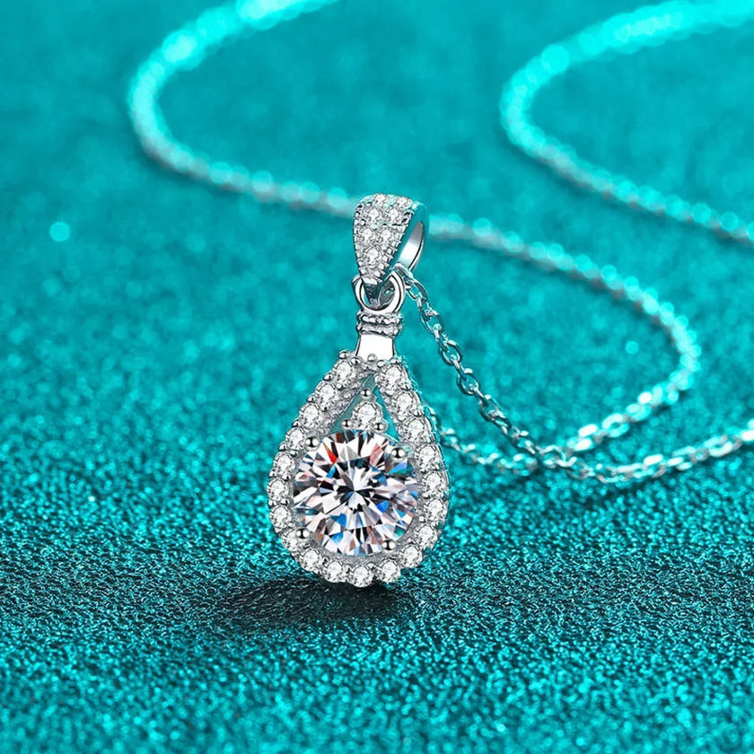 Pear Shaped 925 Sterling Silver Moissanite Necklace Ava