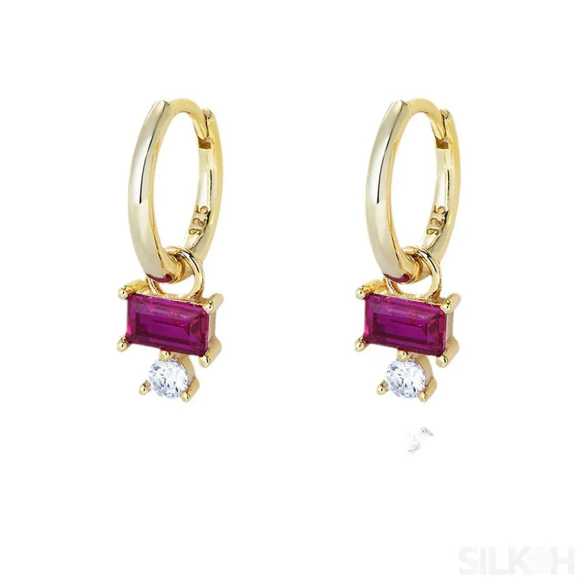 Purple Sterling Silver CZ Hoop Earrings Cia