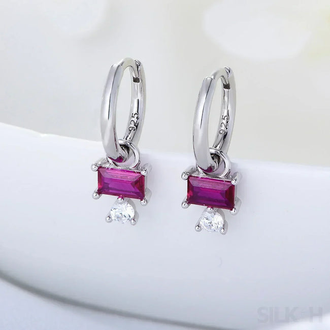 Purple Sterling Silver CZ Hoop Earrings Cia