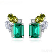Rectangular Cut Sterling Silver Emerald Studs Earrings Anna