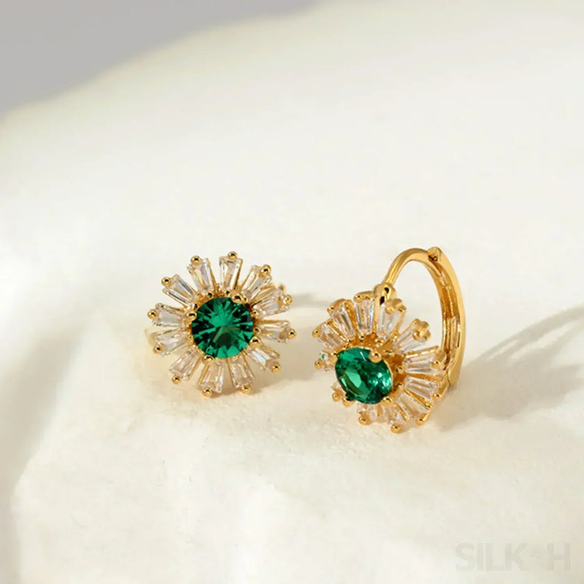 Retro 18K Gold Plated Sterling Silver Hoop Emerald Earrings Liv