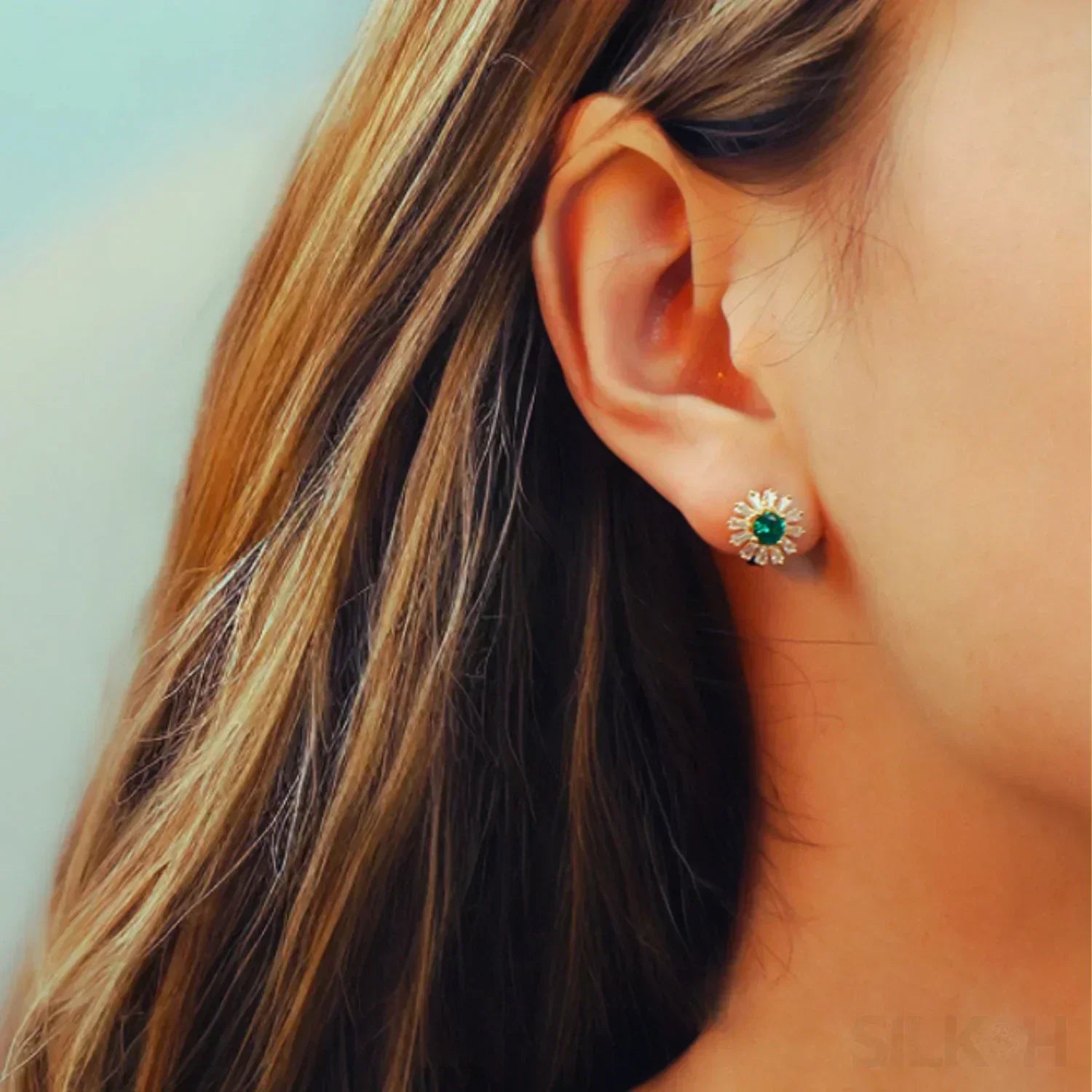 Retro 18K Gold Plated Sterling Silver Hoop Emerald Earrings Liv