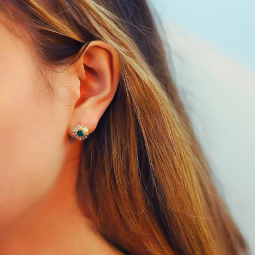Retro 18K Gold Plated Sterling Silver Hoop Emerald Earrings Liv