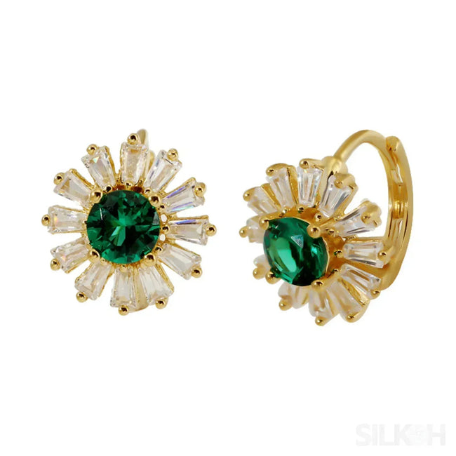 Retro 18K Gold Plated Sterling Silver Hoop Emerald Earrings Liv