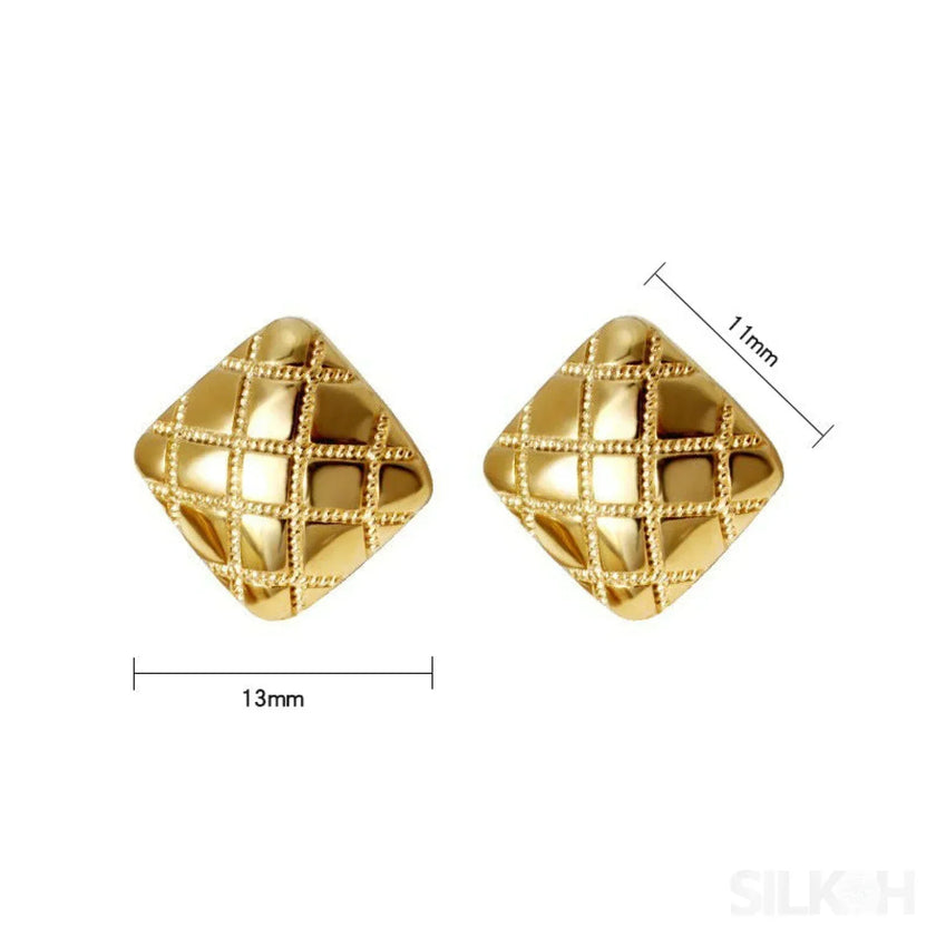 Rhombus Sterling Silver Pattern Stud Earrings Dia