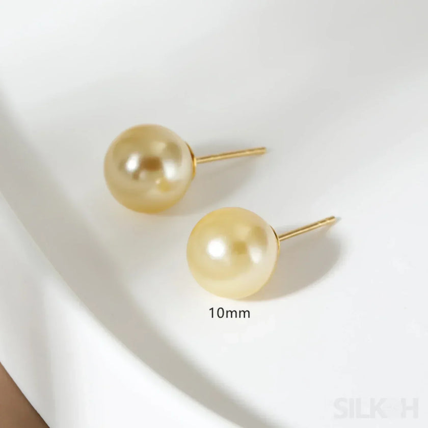 Round 18K Gold Plated Sterling Silver Pearl Stud Earrings Kya