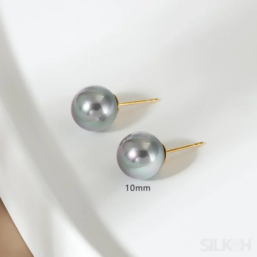 Round 18K Gold Plated Sterling Silver Pearl Stud Earrings Kya