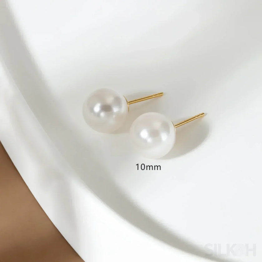 Round 18K Gold Plated Sterling Silver Pearl Stud Earrings Kya