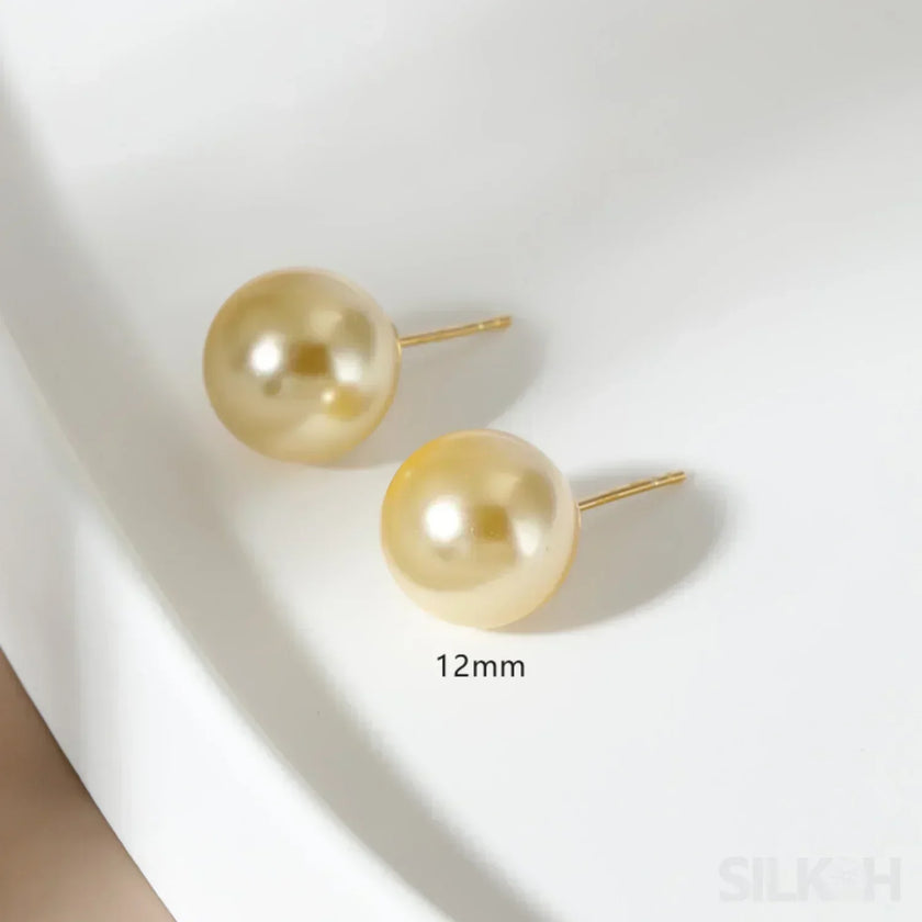 Round 18K Gold Plated Sterling Silver Pearl Stud Earrings Kya