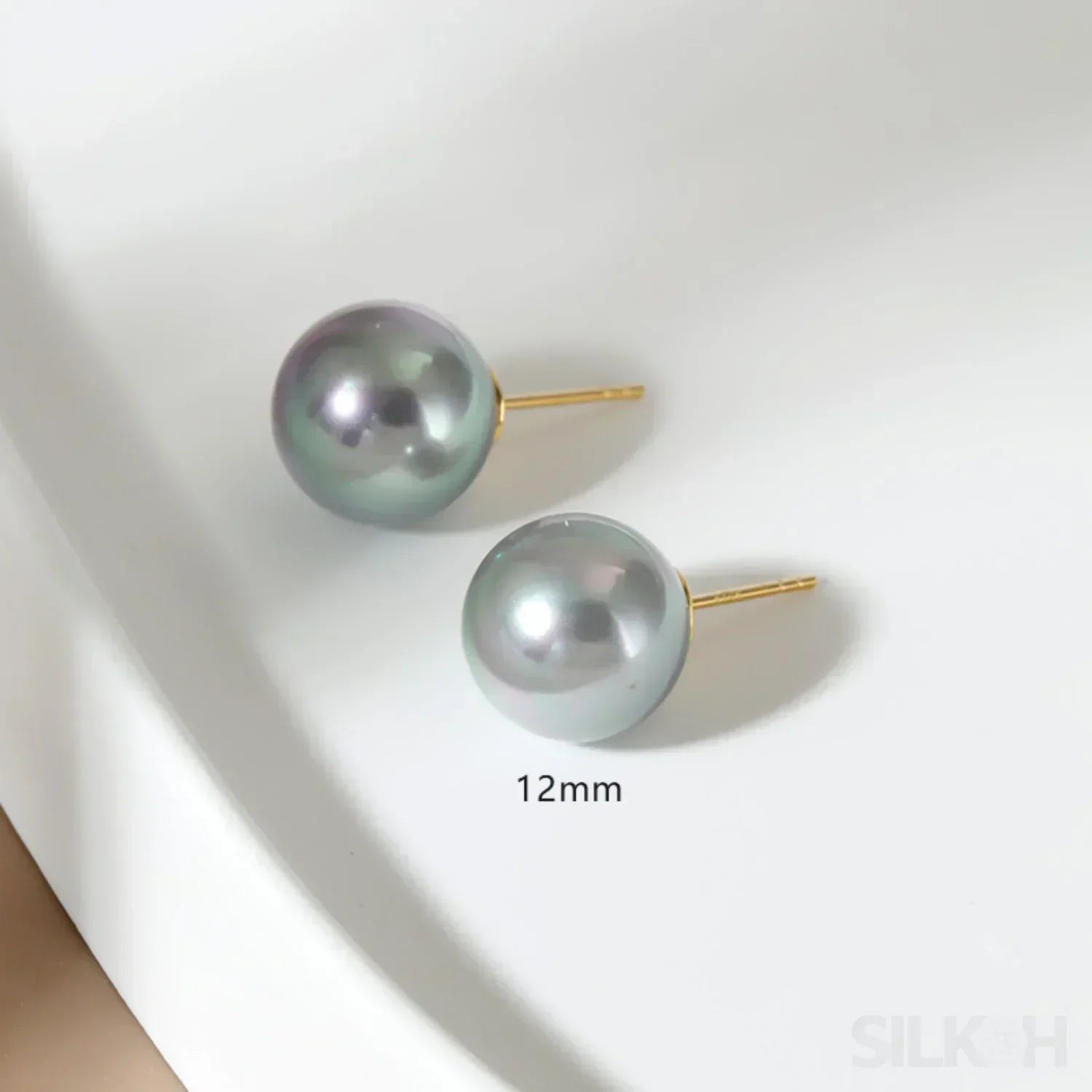 Round 18K Gold Plated Sterling Silver Pearl Stud Earrings Kya