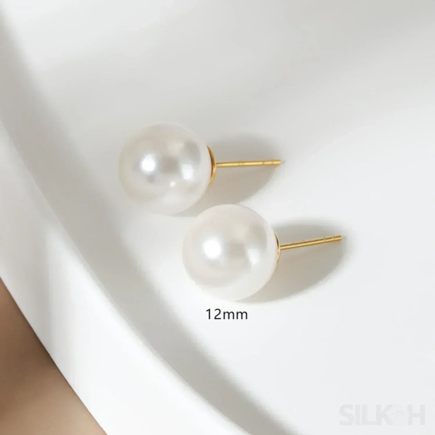 Round 18K Gold Plated Sterling Silver Pearl Stud Earrings Kya