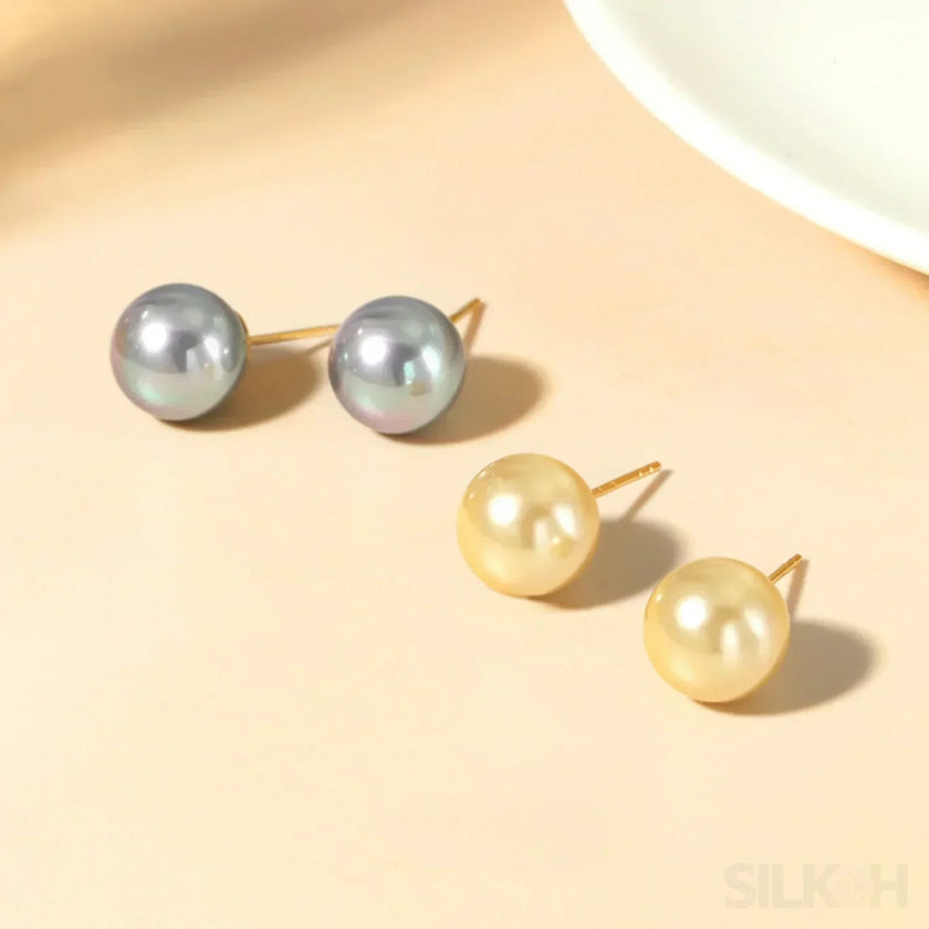 Round 18K Gold Plated Sterling Silver Pearl Stud Earrings Kya