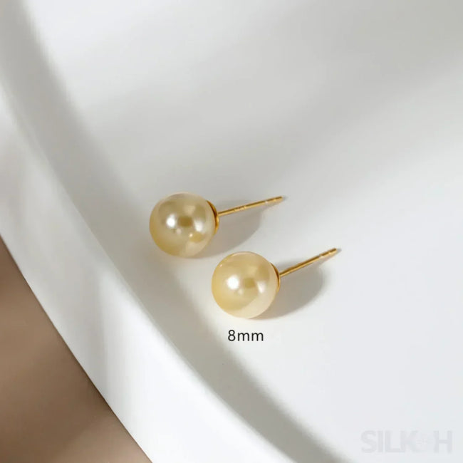 Round 18K Gold Plated Sterling Silver Pearl Stud Earrings Kya