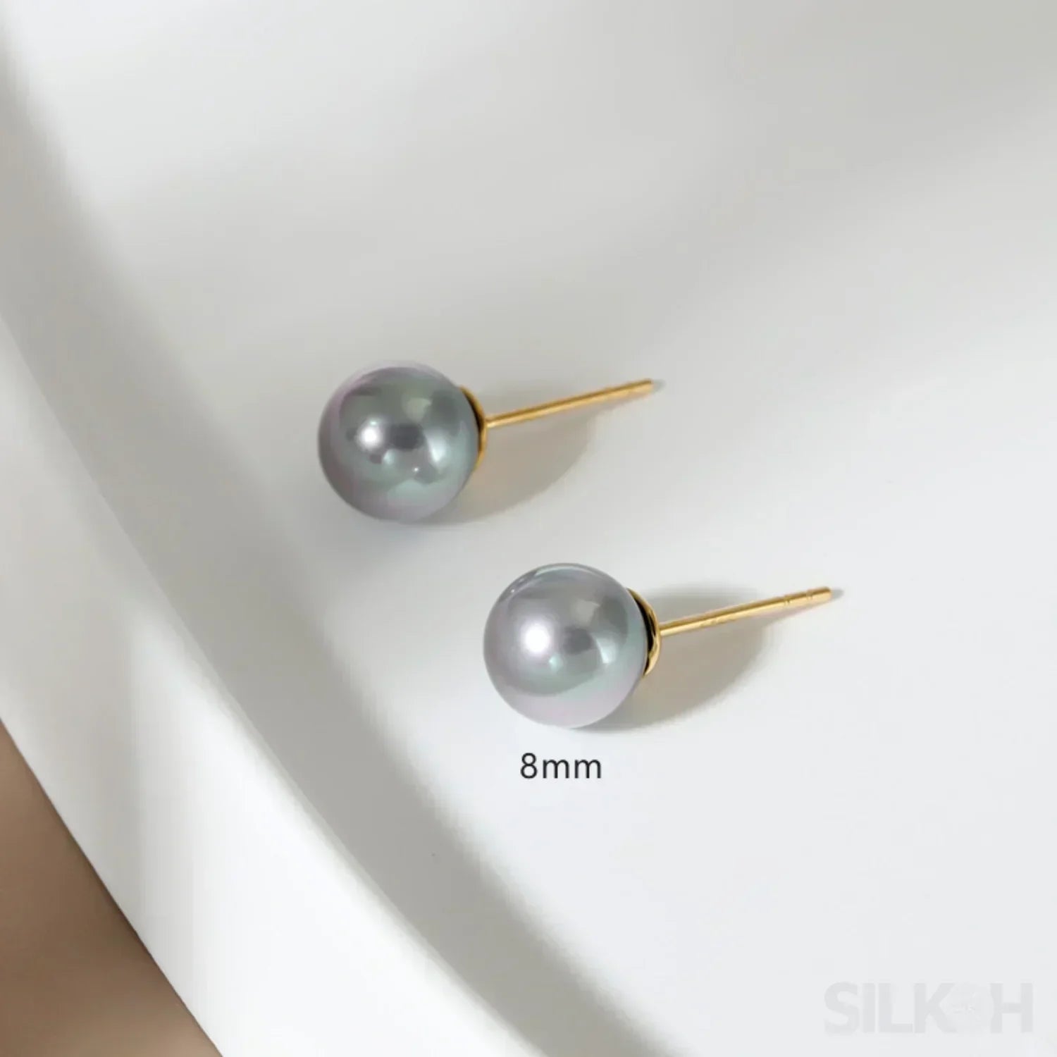 Round 18K Gold Plated Sterling Silver Pearl Stud Earrings Kya