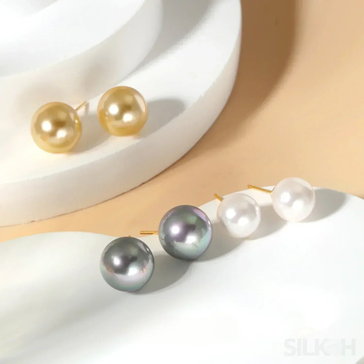 Round 18K Gold Plated Sterling Silver Pearl Stud Earrings Kya