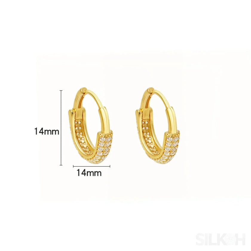 Round 18K Gold Plated Sterling Silver Zircon Inlaid Huggie Earrings Lou