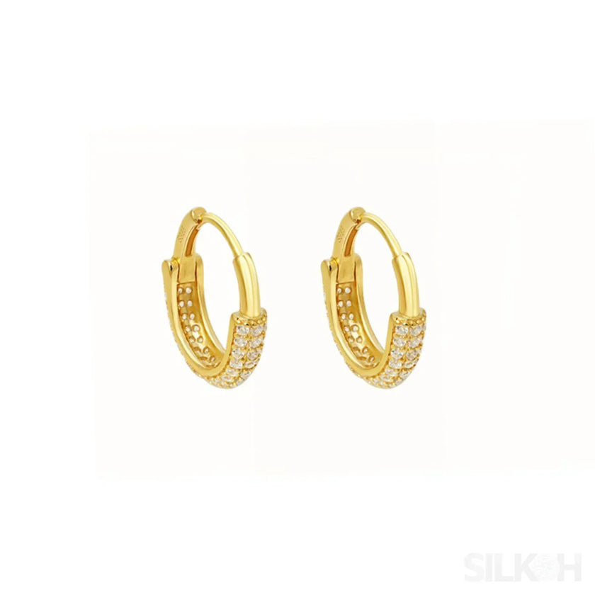 Round 18K Gold Plated Sterling Silver Zircon Inlaid Huggie Earrings Lou