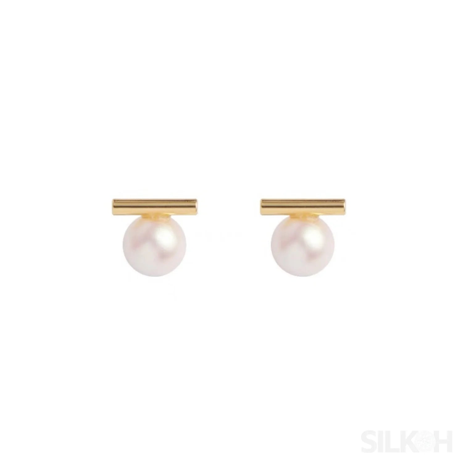 Round 18K Gold Sterling Silver Pearl Stud Bridal Earrings Gia