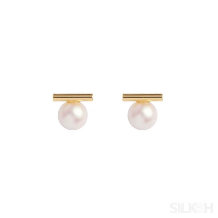 Round 18K Gold Sterling Silver Pearl Stud Bridal Earrings Gia